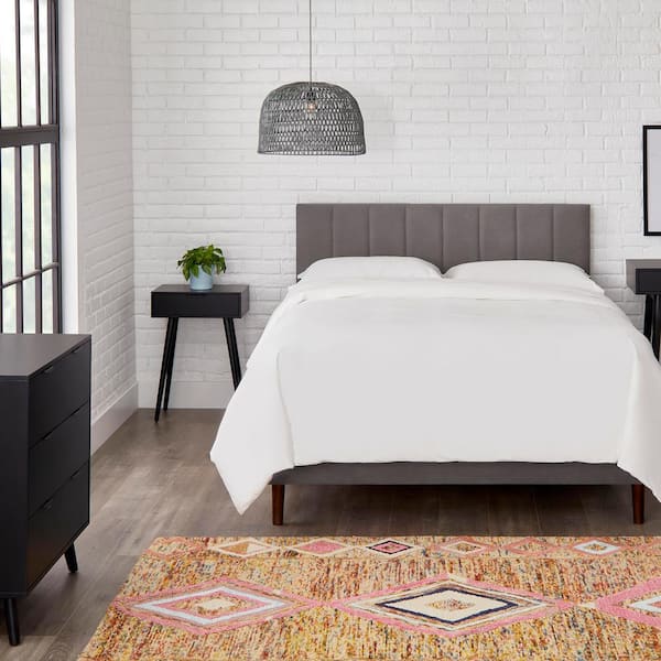 StyleWell Warrenton Charcoal Gray Upholstered Full Platform Bed with Channel Tufting (54.9 in W. X 43.3 in H.)