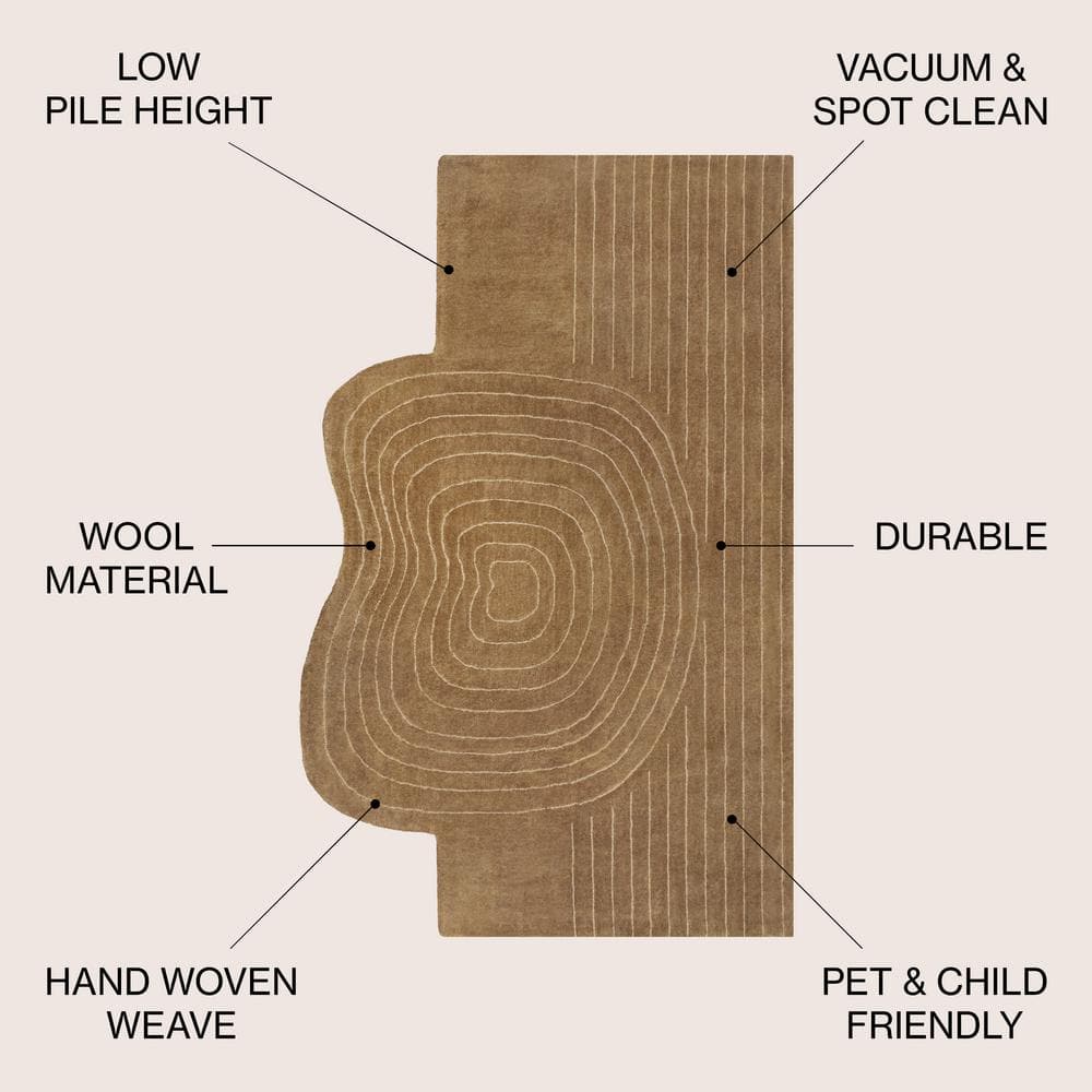 Handmade Light Brown Wool Abstract Rectangular Area Rug