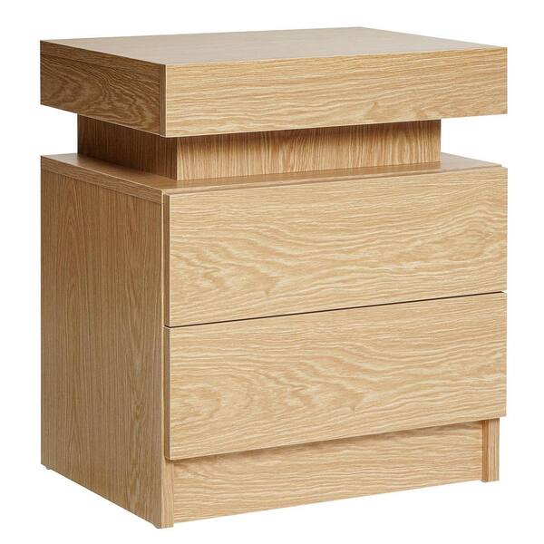 Hommpa LED 2 Drawer Wood Grain Nightstand End Table 20.5 in. H x 17.7 in. W x 13.8 in. D SKUJ31875