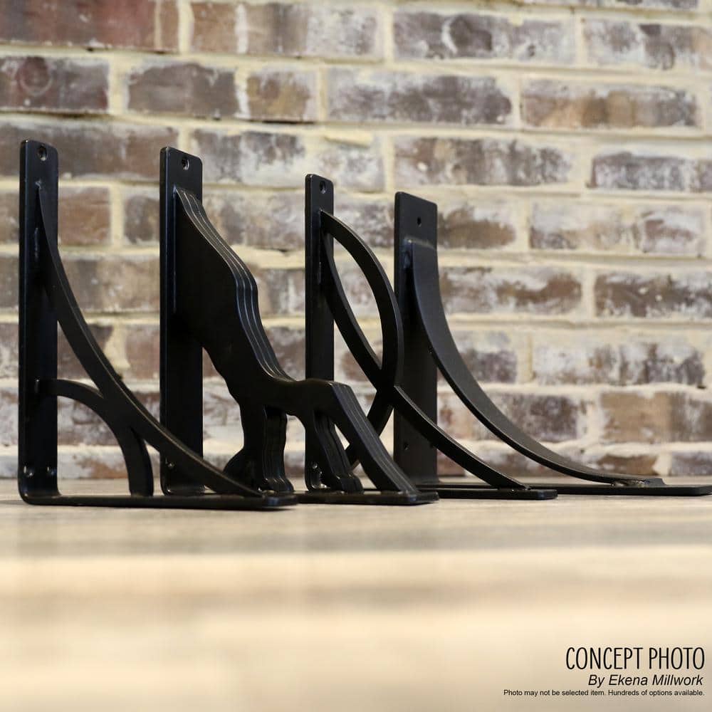 Powder Coated Black Wrought Iron Shelf Bracket with Triple Center Brace