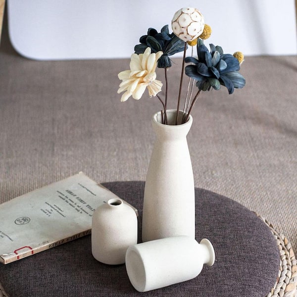 Beige 3 in. x 8.3 in. Ceramic Modern Decorative Vase, (Set of 3)