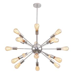 18-Light Indoor Chrome Metal Mid-Century Modern Sputnik Chandelier Linear Pendant Light