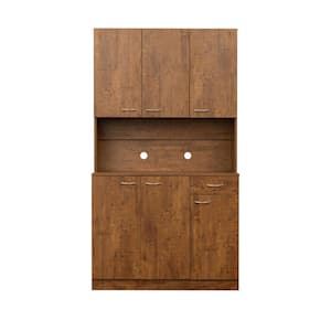 71 in. H Walnut Kitchen Storage Pantry Storage Cabinet With 6-Doors, 1-Open Shelves and 1-Drawer
