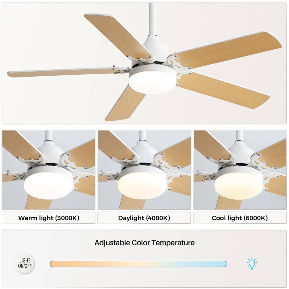 42-Inch White and Brown MDF Ceiling Fan with LED Light and Remote