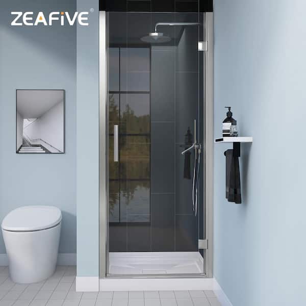 Zeafive 32 to 33-1/4 in. W x 72 in. H Frameless Pivot Swing Single Shower Door in Chrome Clear Glass Right Hinged Shower Panel