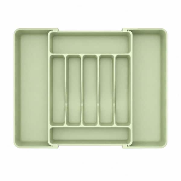 Green BPA-Free Plastic Expandable Silverware Organizer for Kitchen Drawer Storage with 7 Compartments