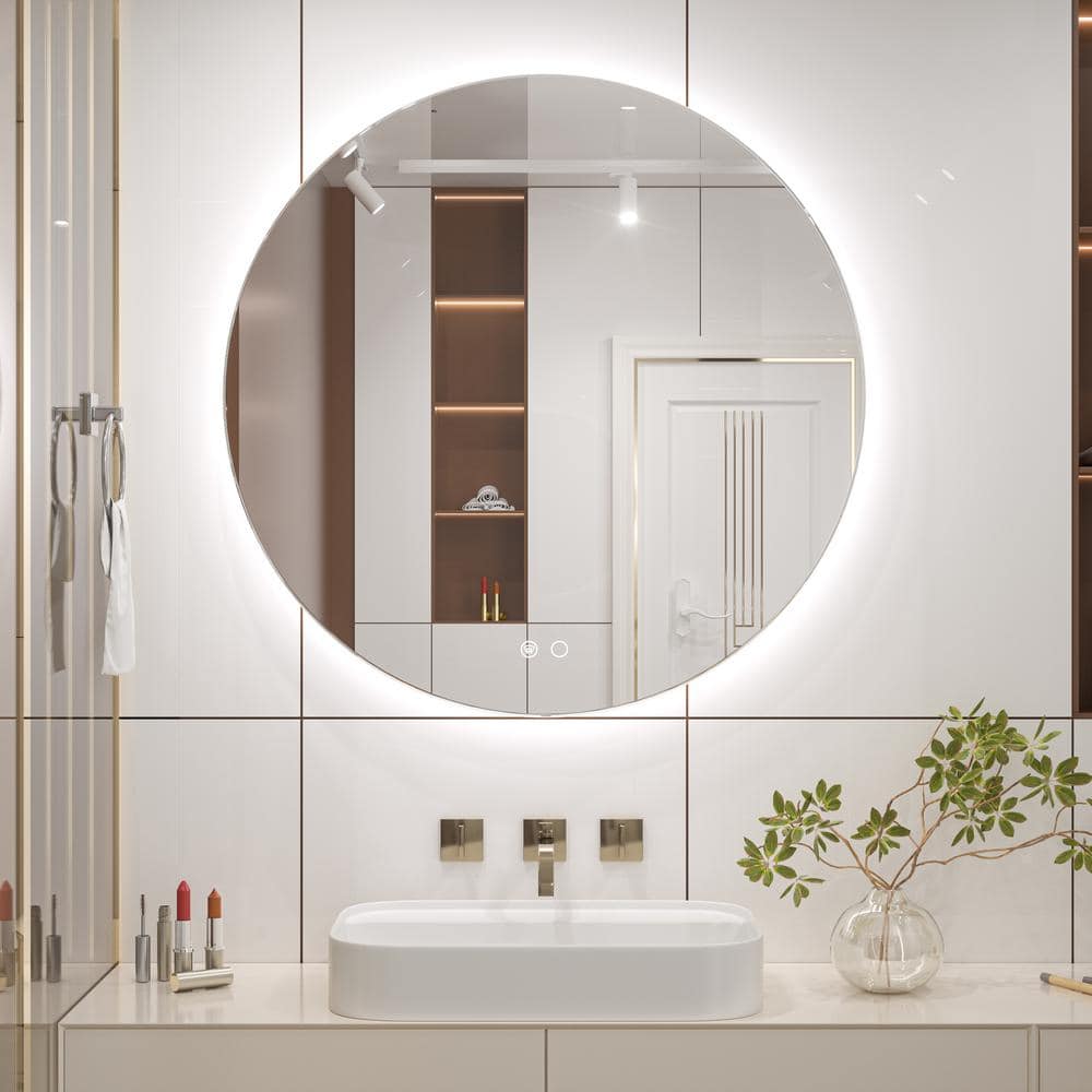 KeonJinn 24 In W X 24 In H Round Frameless 3 Colors Dimmable LED   Silver Keonjinn Vanity Mirrors Hd Jz Bgsswr60 64 1000 