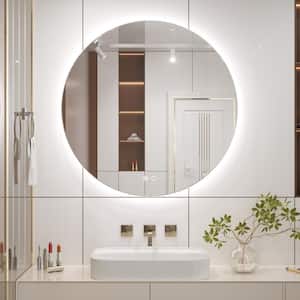 24 in. W x 24 in. H Round Frameless 3 Colors Dimmable LED Backlit Anti-Fog Wall Mount Modern Bathroom Vanity Mirror