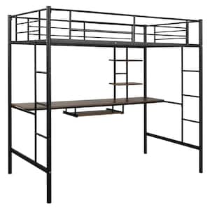 Black Twin Loft Bed with Desk and Shelf Space Saving Design