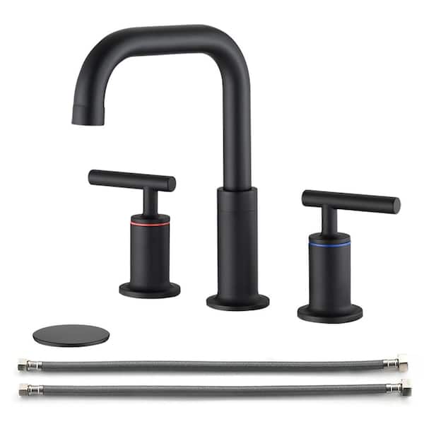 Unbranded 8 in. Widespread 2-Handle Bathroom Faucet With Pop-Up Drain Assembly in Matte Black