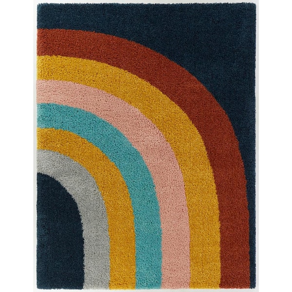 Amelia Navy Blue 8 ft. x 10 ft. Rainbow Shag Area Rug