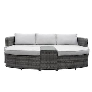 Penny Grey Wicker Outdoor Chaise Lounge with Grey Cushions