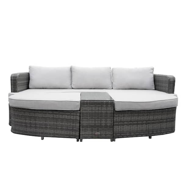 moda furnishings Penny Grey Wicker Outdoor Chaise Lounge with Grey Cushions