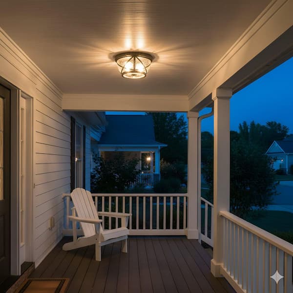 C Cattleya 11 in. 2-Light Matte Black Outdoor Motion Sensing