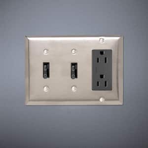 Pass & Seymour 302/304 S/S 3 Gang 2 Toggle 1 Decorator/Rocker Wall Plate, Stainless Steel (1-Pack)