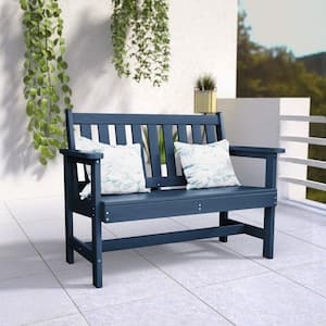 Garden Bench All-Weather HDPE 2-Person Plastic Outdoor Bench in Navy Blue