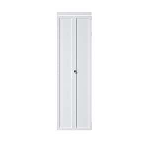 24 in. x 80.5 in. Paneled Solid Core White Primed 1-Lite MDF Bifold Door with Hardware Kit