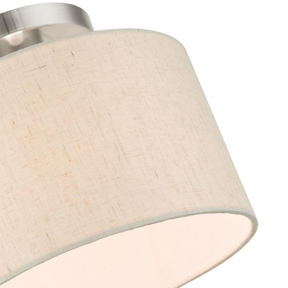 Brushed Nickel Drum Shade Semi Flush Mount Light