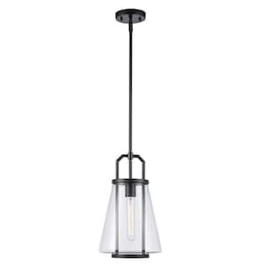 River 8.75 in. 1-Light Black Pendant Light Fixture with Clear Glass Shade