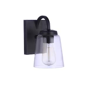 Elsa 1 Light Flat Black Finish Wall Sconce with Clear Glass Shade