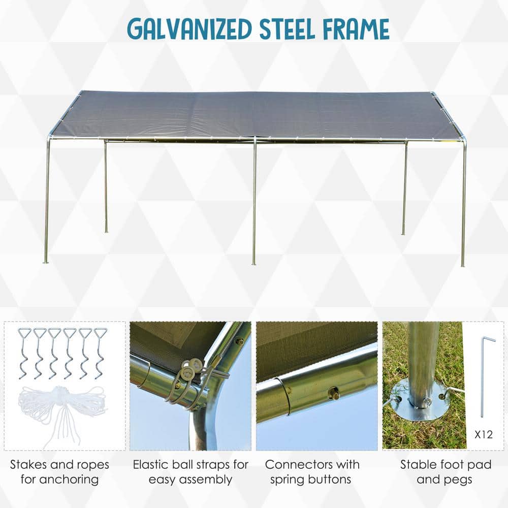Gray 10' x 20' Portable Galvanized Steel Carport Kit
