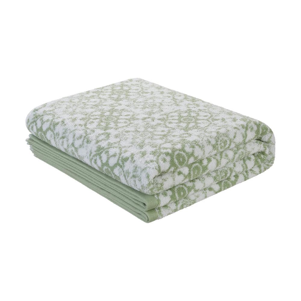 Aziza Frosty Green Cotton Towel Set with Chic Tiled Design