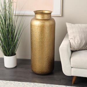 Gold Tall Textured Hammered Floor Metal Decorative Vase