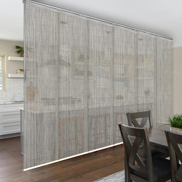 EMOH Stone 70 in.- 130 in. W x 116 in. L Adjustable 6-Panel Satin Nickel Single Rail Panel Track with 23.5 in. Slates