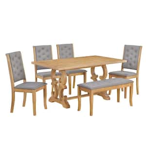 Natural Wood Wash 6-Piece Dining Table with 4 Chairs and 1 Bench