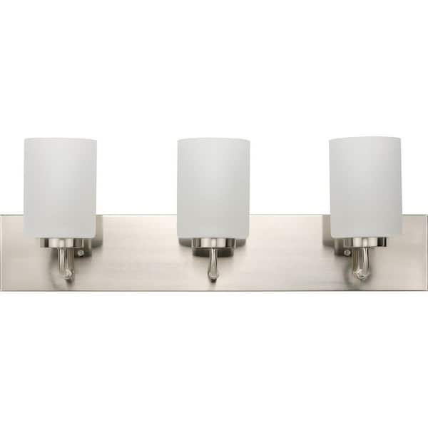 Merry Collection 24 in. 3-Light Brushed Nickel Etched Glass Transitional Bathroom Vanity Light