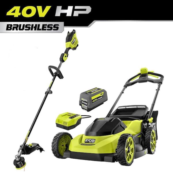 40V HP Brushless 20" Cordless Electric Walk Behind Self-Propelled Mower w/ 17" String Trimmer, 6.0 Ah Battery & Charger