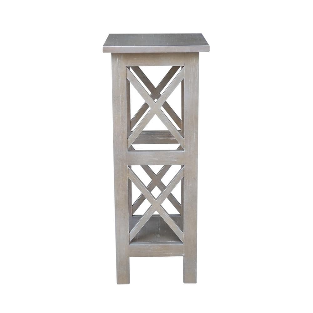 30" Washed Gray Taupe X-Sided Hardwood Plant Stand