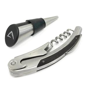 Waiter's Stainless Steel/Silicone Corkscrew and Wine Stopper Bar Set