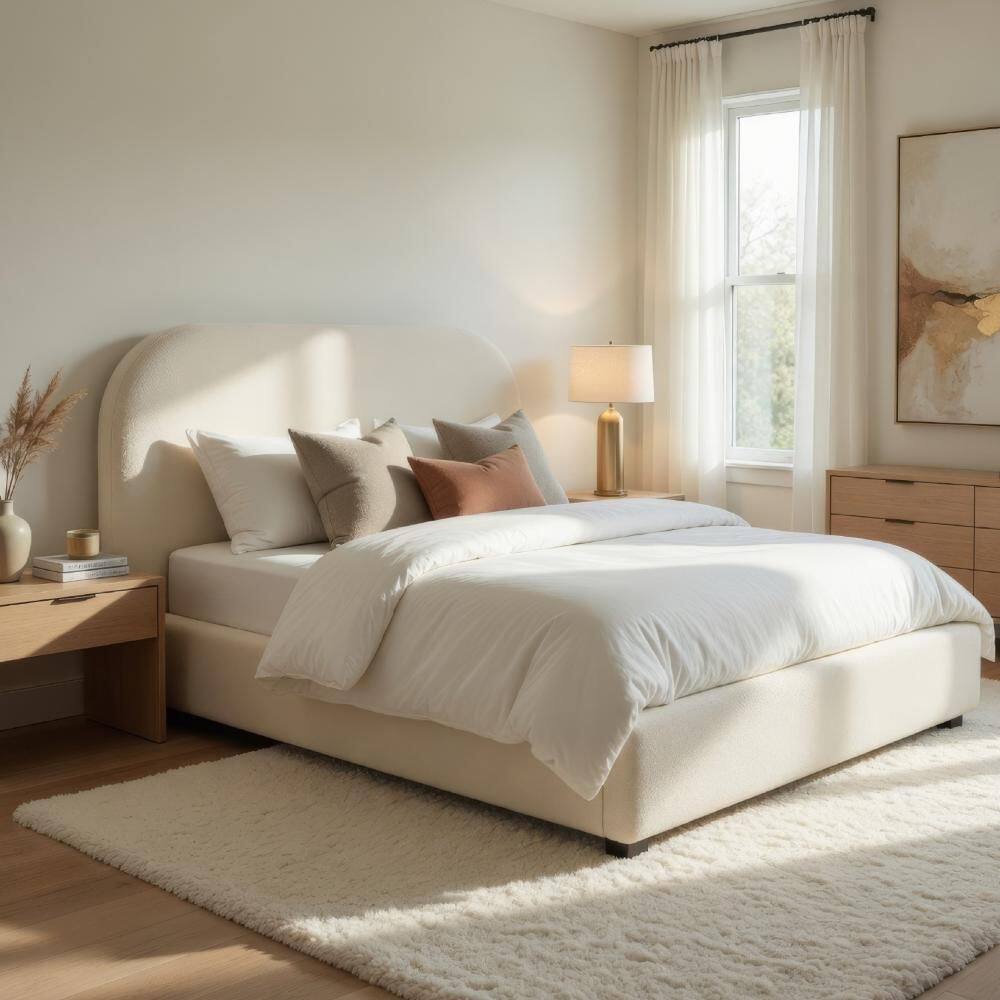 Ardie Beige Wood Frame Full Size Panel Bed with Low Profile Footboard price history on PriceWatchPro