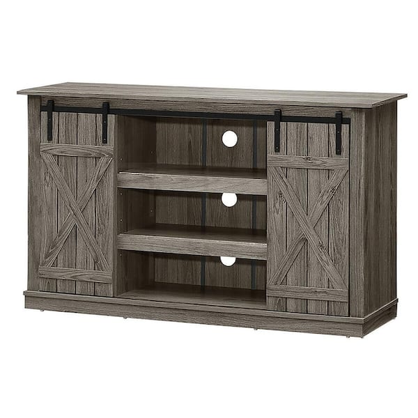 Gray tv stand on sale with barn doors