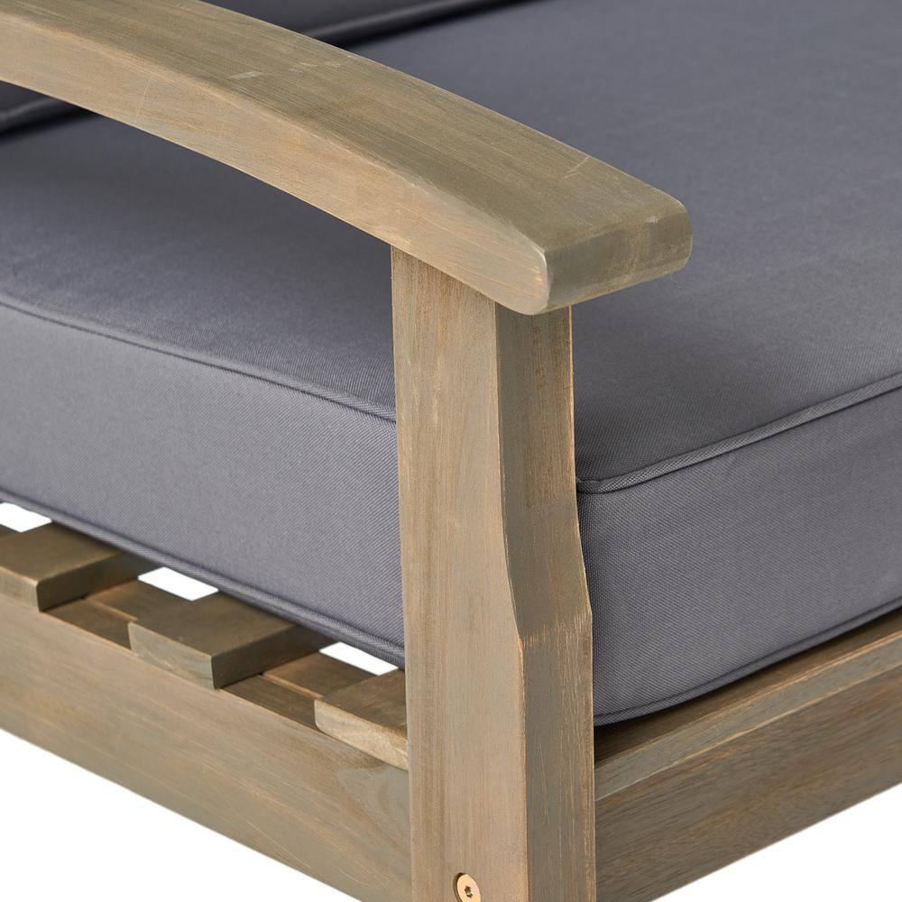 Gray Acacia Wood Outdoor Loveseat and Coffee Table Set