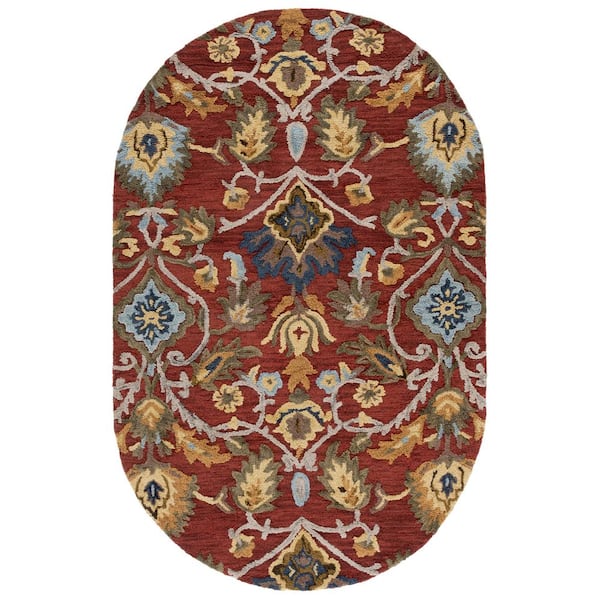 Blossom 3 ft. x 5 ft. Oval Red/Multi Geometric Floral Area Rug