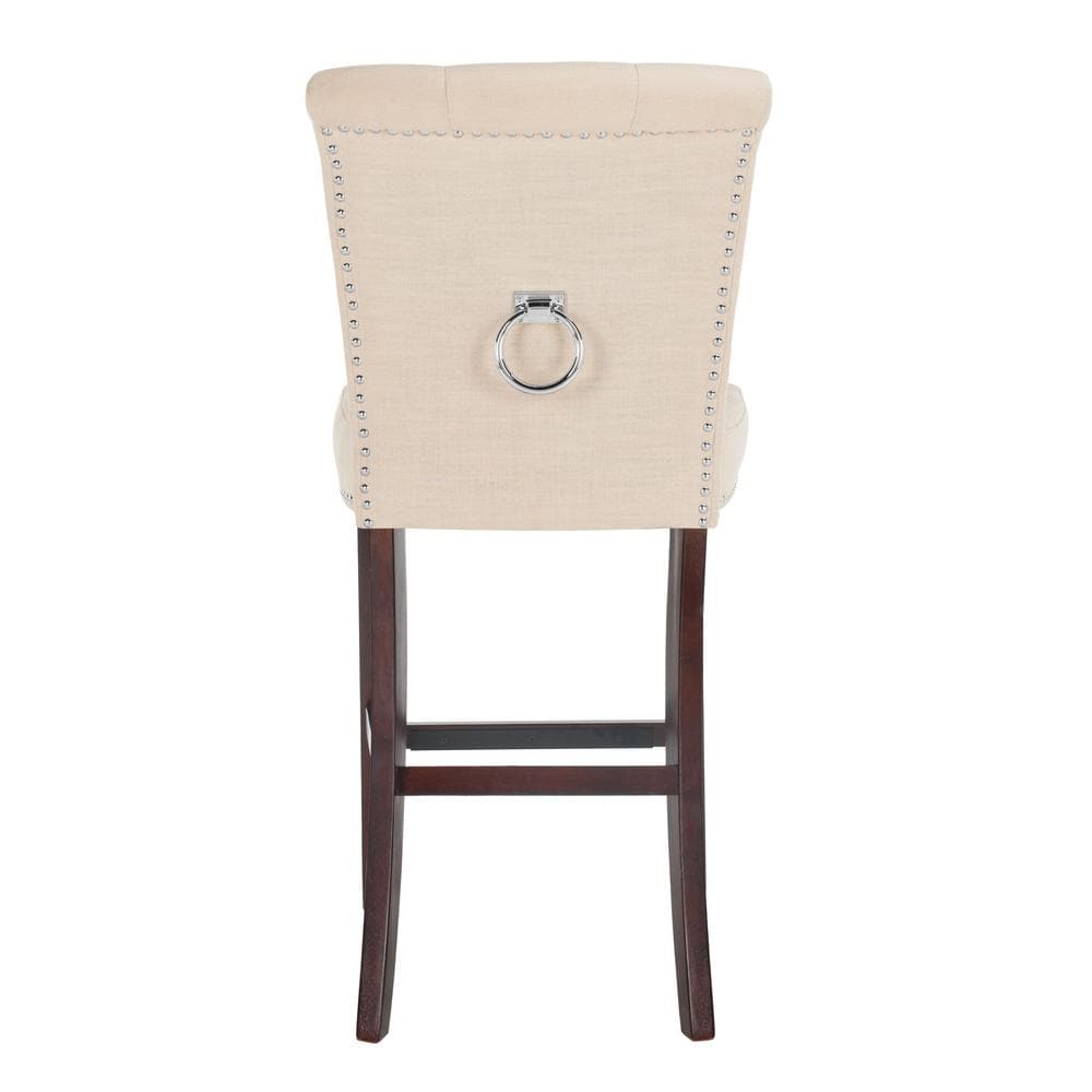 Transitional Plush Beige Linen 45" Bar Stool with Chrome Accents, Set of 2