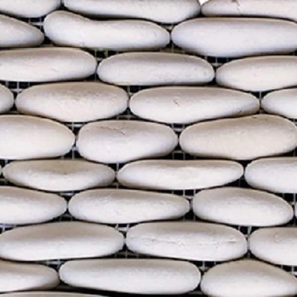 White Stacked 12 in. x 12 in. x 0.75 in. Natural Finish Stone Pebble Wall  Tile (5.0 sq. ft. / case)