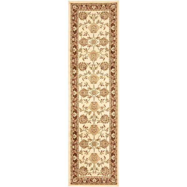 SAFAVIEH Lyndhurst Ivory/Brown 2 ft. x 12 ft. Border Floral Geometric Runner Rug