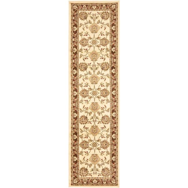 SAFAVIEH Lyndhurst Ivory/Brown 2 ft. x 16 ft. Border Floral Geometric Runner Rug