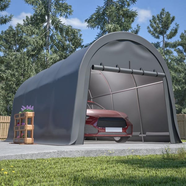 10 ft. W x 20 ft. D Outdoor Gray Roof Canopy Tent Steel Dome Carport with Roll-up Door
