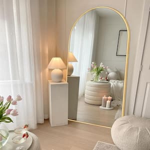 32 in. W x 71.2 in. H Modern Arched Aluminum Frame Gold Standing/Floor Standing Full-length Mirror