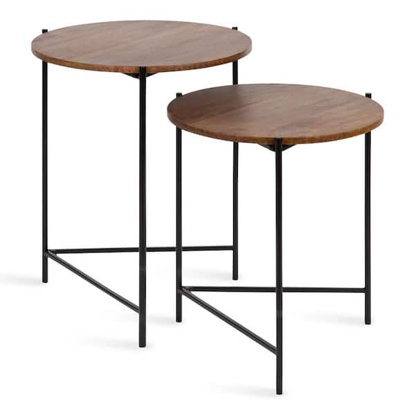 Kate and Laurel Ulani 18.50 in. Natural Round Wood End Table with 2-Pieces