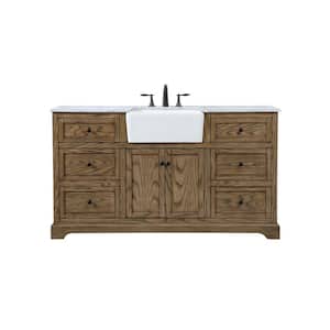 Simply Living 60 in. W x 22 in. D x 34.75 in. H Bath Vanity in Driftwood with Carrara White Marble Top