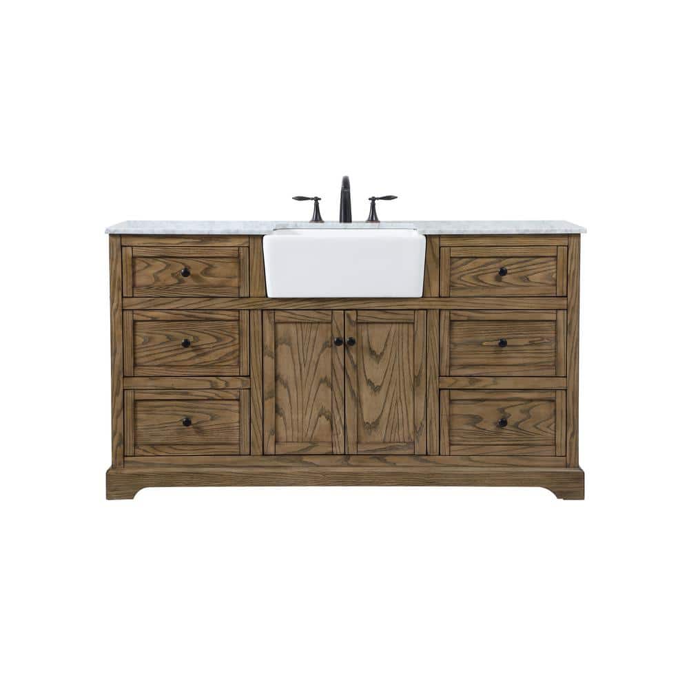 Driftwood 60" Single Bathroom Vanity with Carrara White Marble Top