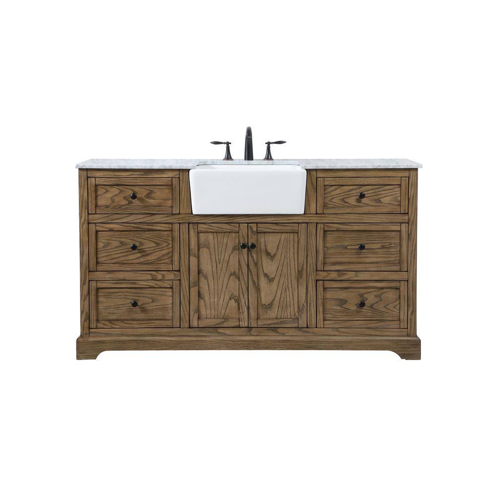 Driftwood 60" Single Bathroom Vanity with Carrara White Marble Top