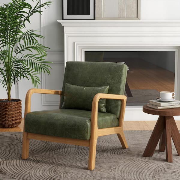 Uixe Mid-Century Hunter Green Wood Frame Faux Leather Upholstered
