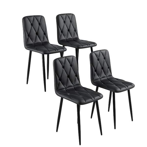 AFAIF 4- Pack Black Leather Dining Chairs with Black Metal Legs, Set of 4 Chairs PU Dining Chair Upholstered Cushion