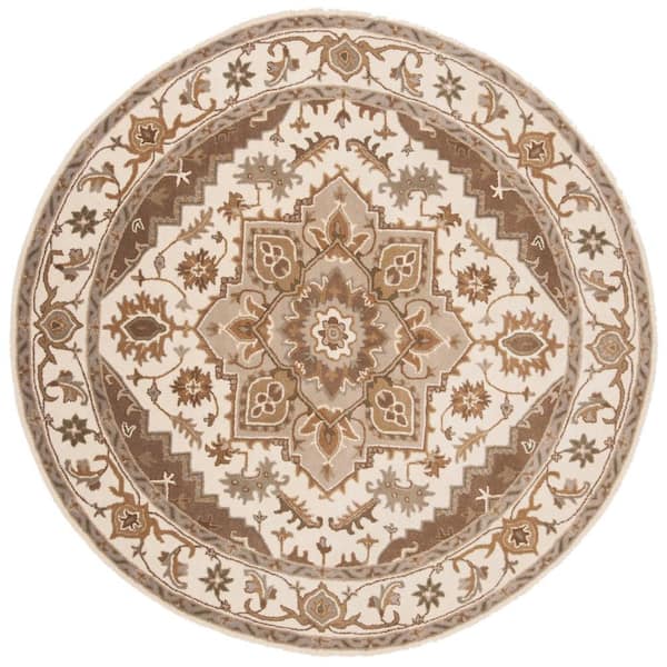 SAFAVIEH Royalty Beige/Sage 7 ft. x 7 ft. Round Border Area Rug
